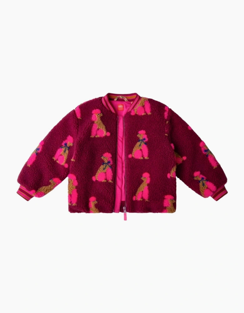 Girls Burgundy Pink Boucle Bomber Jacket