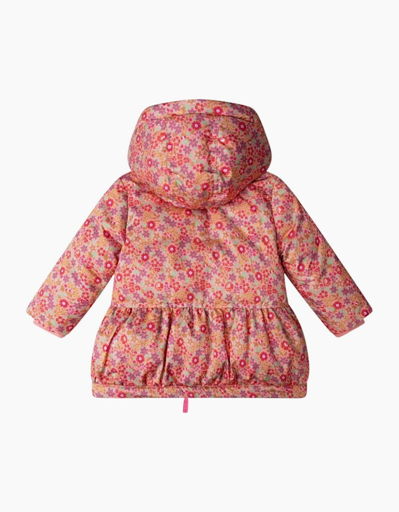 Girls Pink Floral Boucle Hood Padded Coat