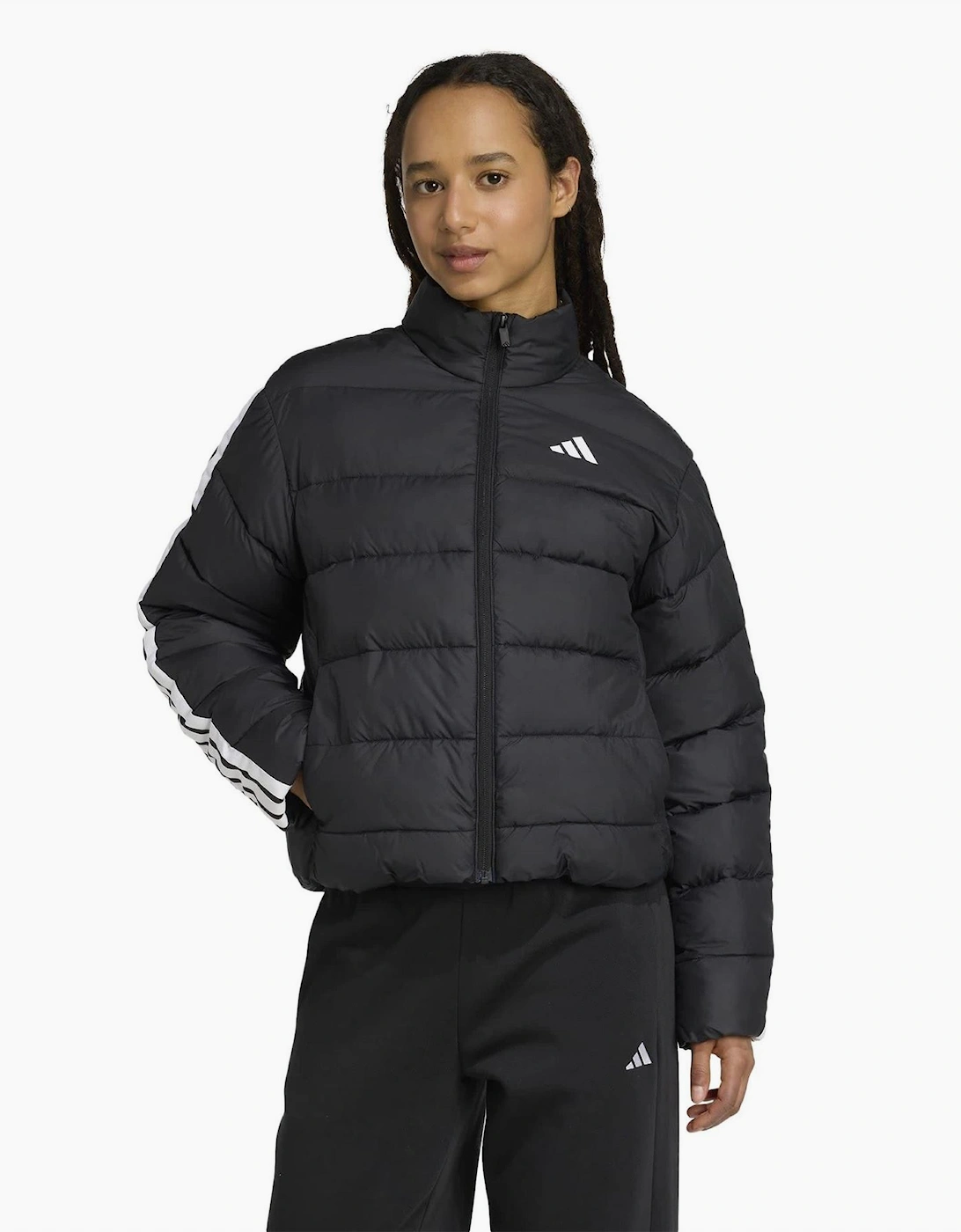 Three Stripes Zipped Pocket Horizontal Stitching Puffer Jacket