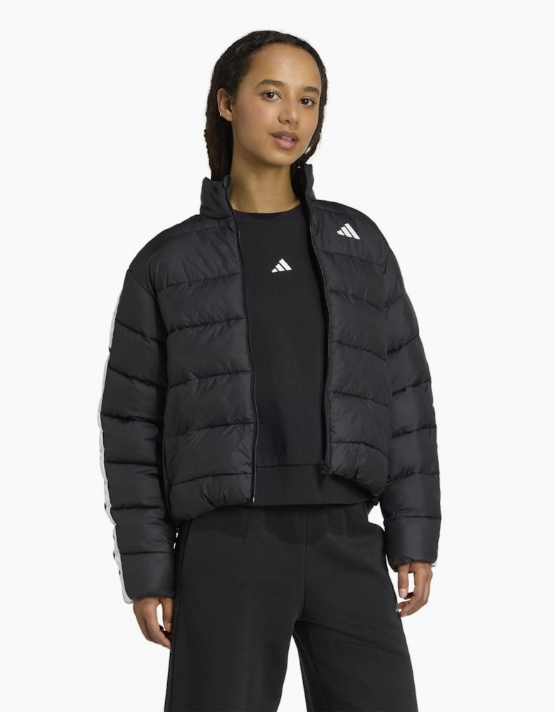 Three Stripes Zipped Pocket Horizontal Stitching Puffer Jacket