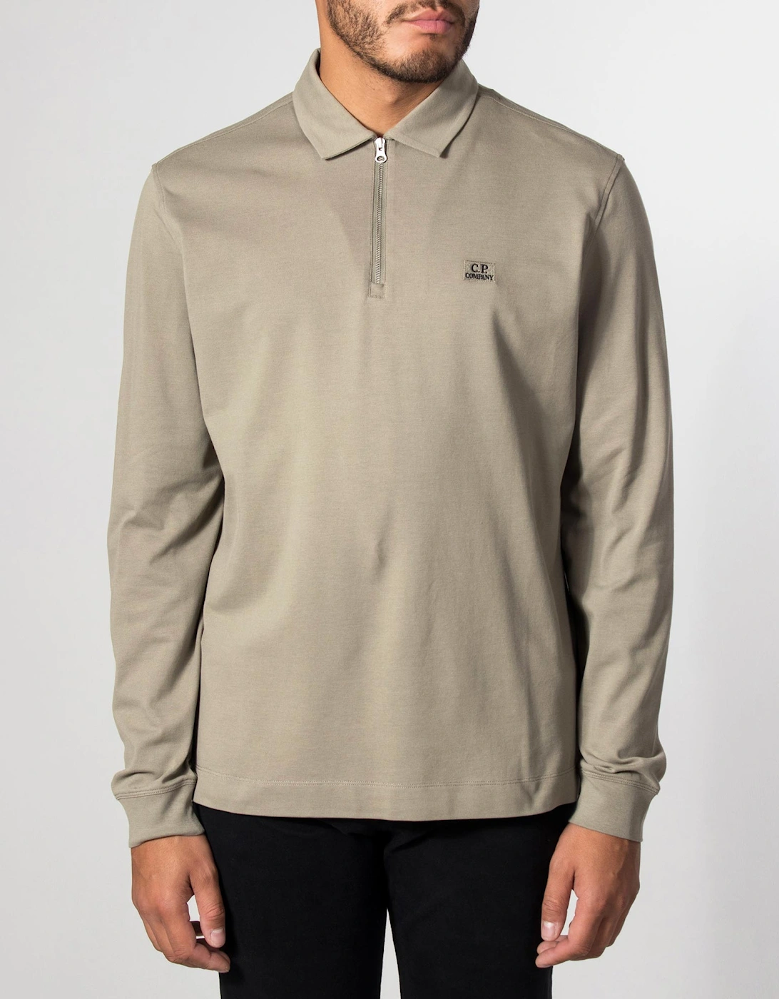Long Sleeve Stretch Piquet Zip Polo Shirt
