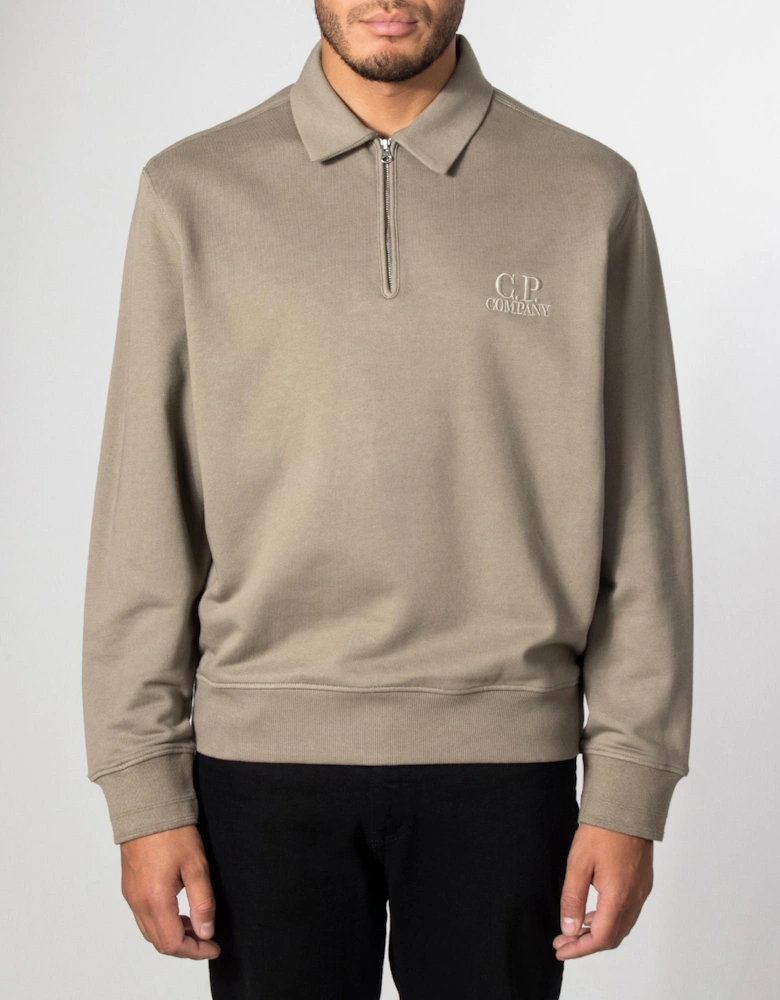 Diagonal Raised Fleece Polo Collar Sweatshirt