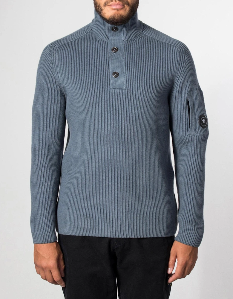 Full Rib Cotton Half Button Lens Jumper
