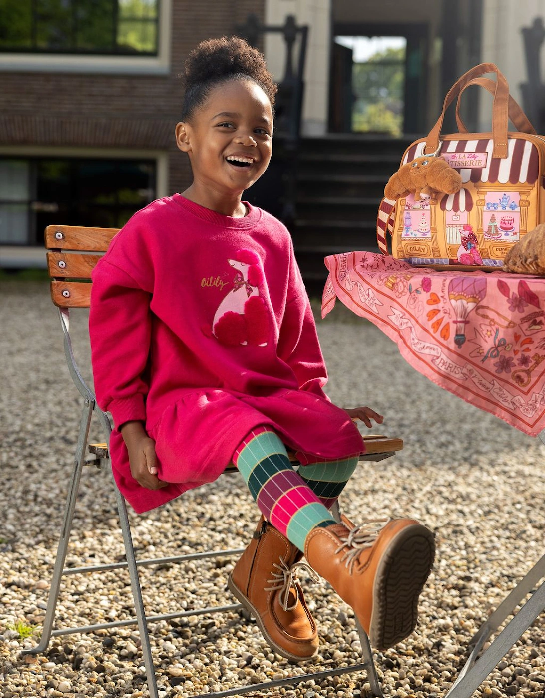 Girls Fuchsia Pink Poodle Sweatshirt Dress