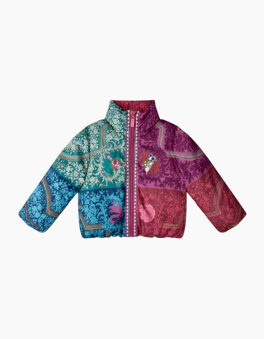 Girls Burgundy Pink Printed Puffer Coat