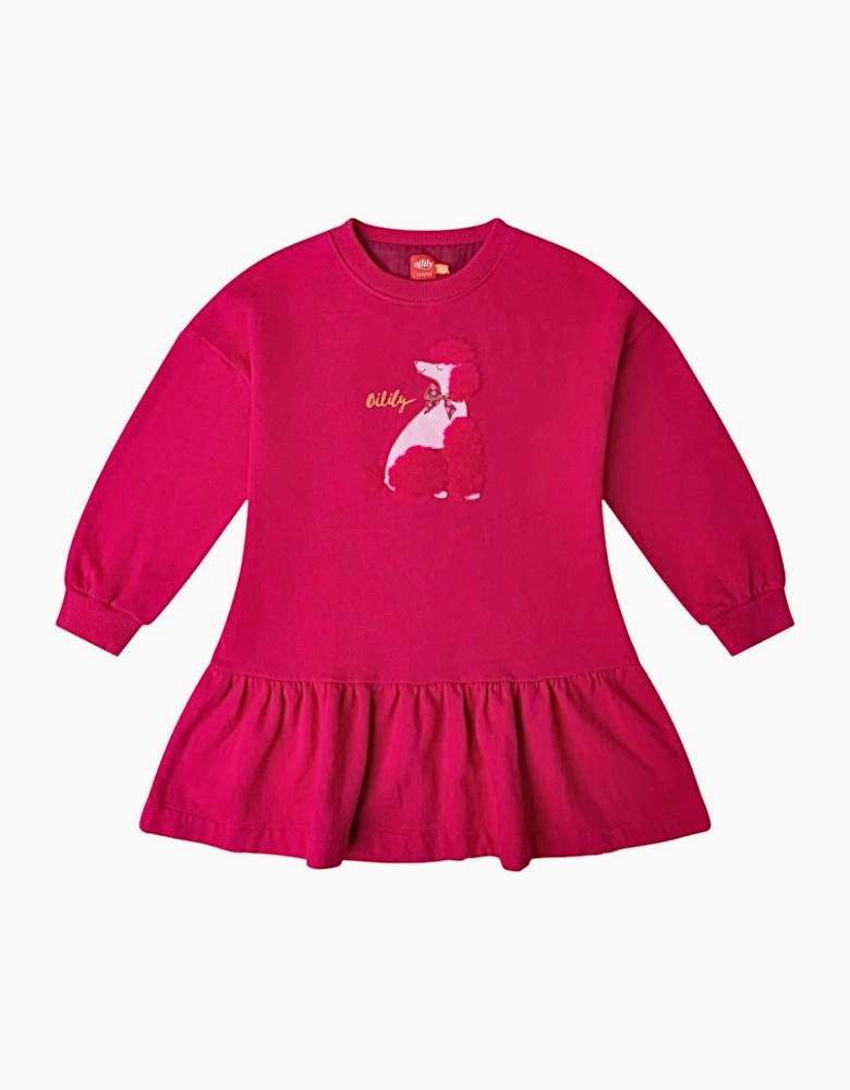 Girls Fuchsia Pink Poodle Sweatshirt Dress