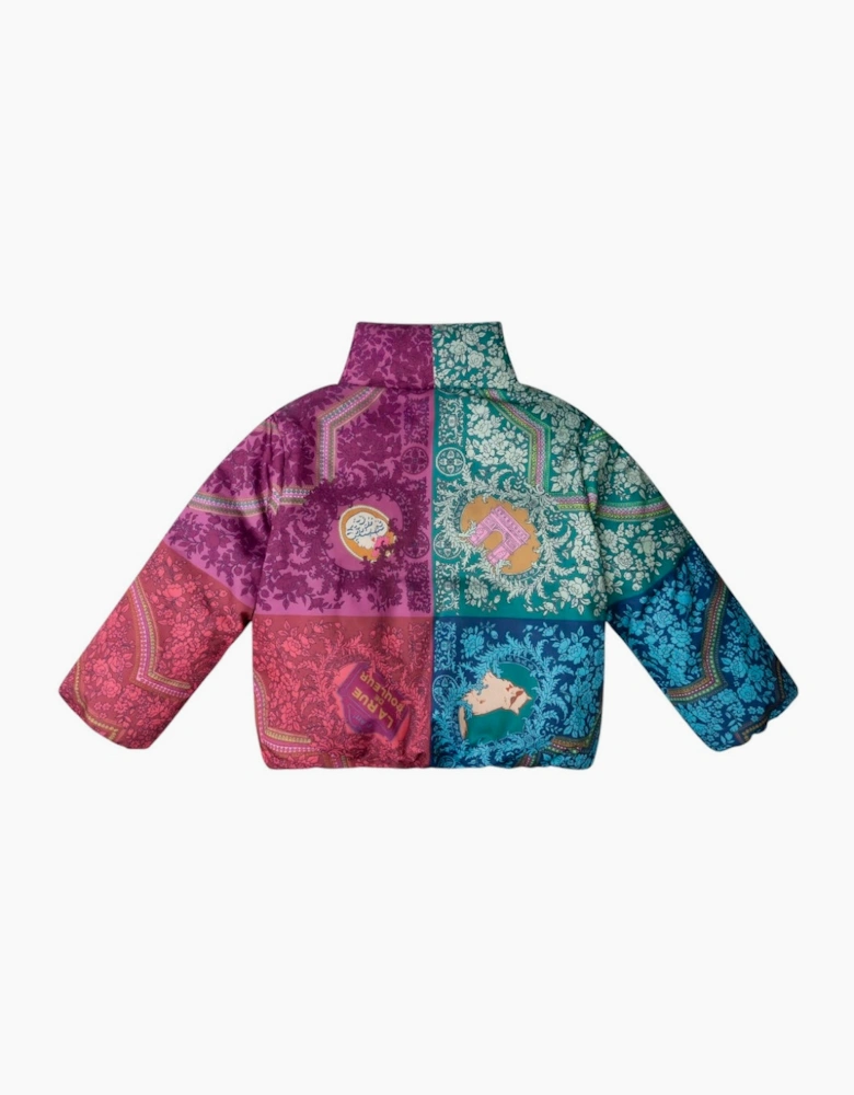 Girls Burgundy Pink Printed Puffer Coat