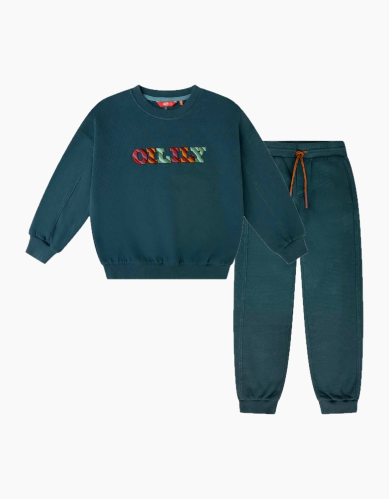 Boys Teal Green Multicoloured Logo Tracksuit