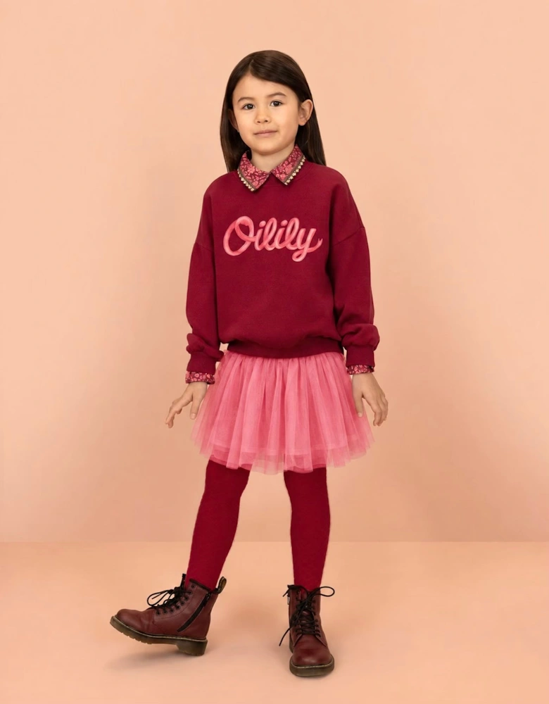 Girls Burgundy Pink Logo Sweatshirt