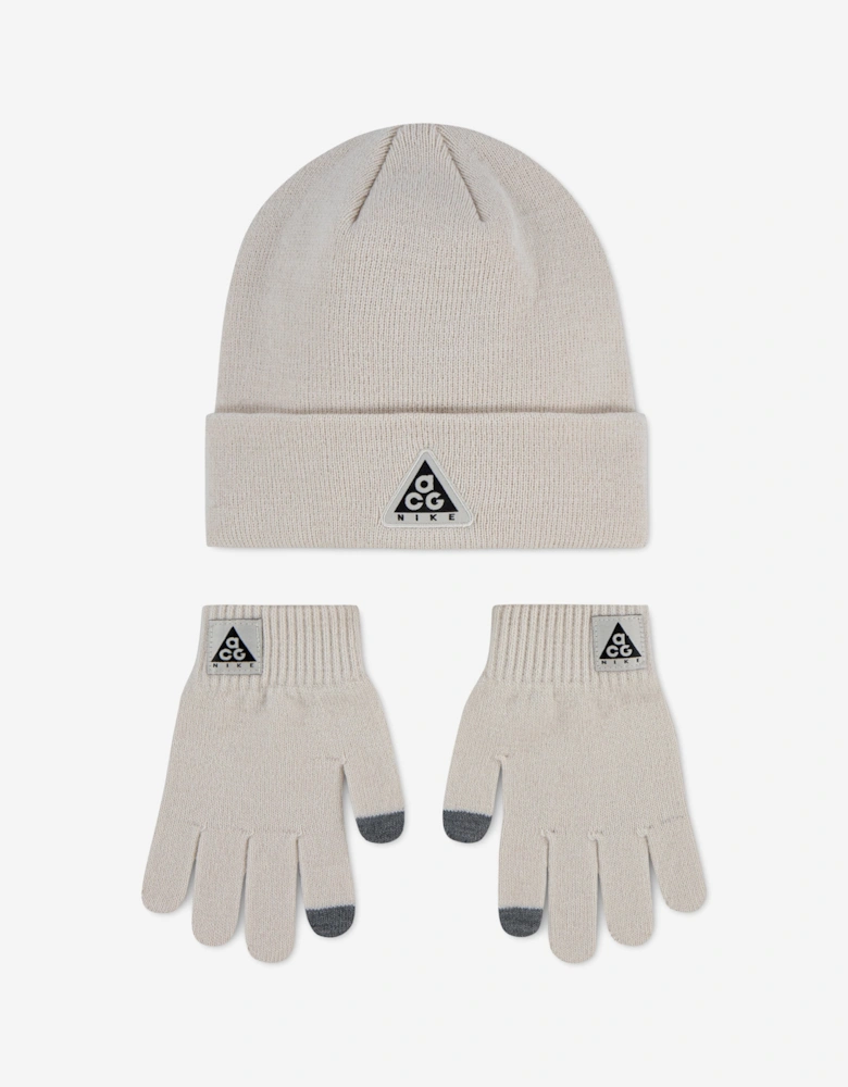Nike Kids ACG Core Peak Beanie Set in Beige