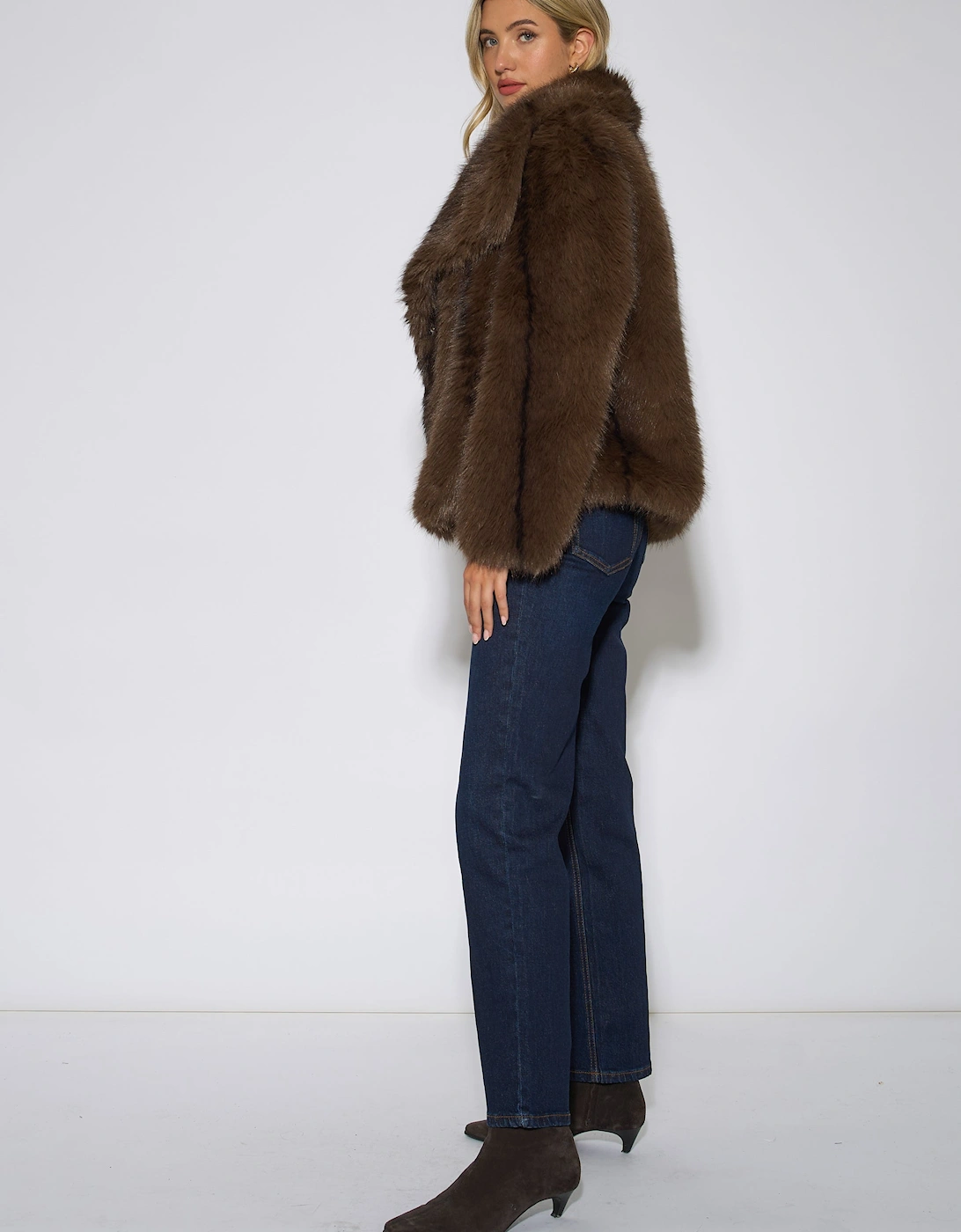 Coffee Ombre Lapel Faux Fur Jacket