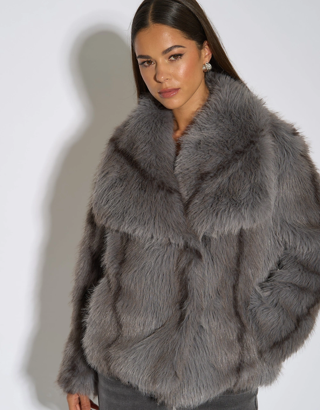 Grey Ombre Lapel Faux Fur Jacket