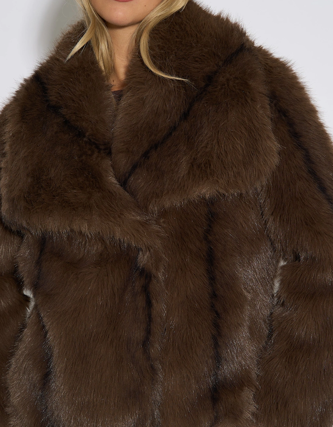 Coffee Ombre Lapel Faux Fur Jacket