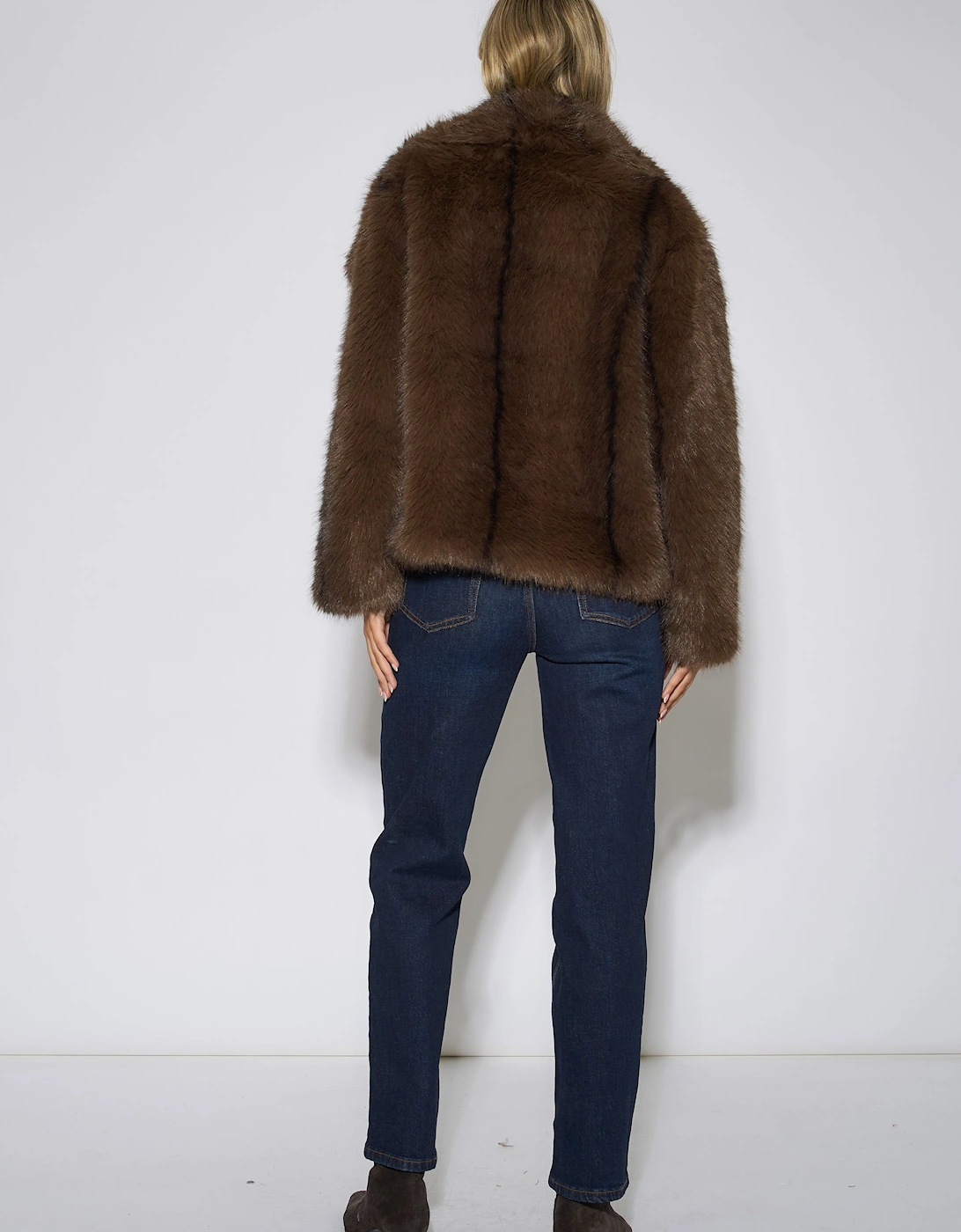 Coffee Ombre Lapel Faux Fur Jacket