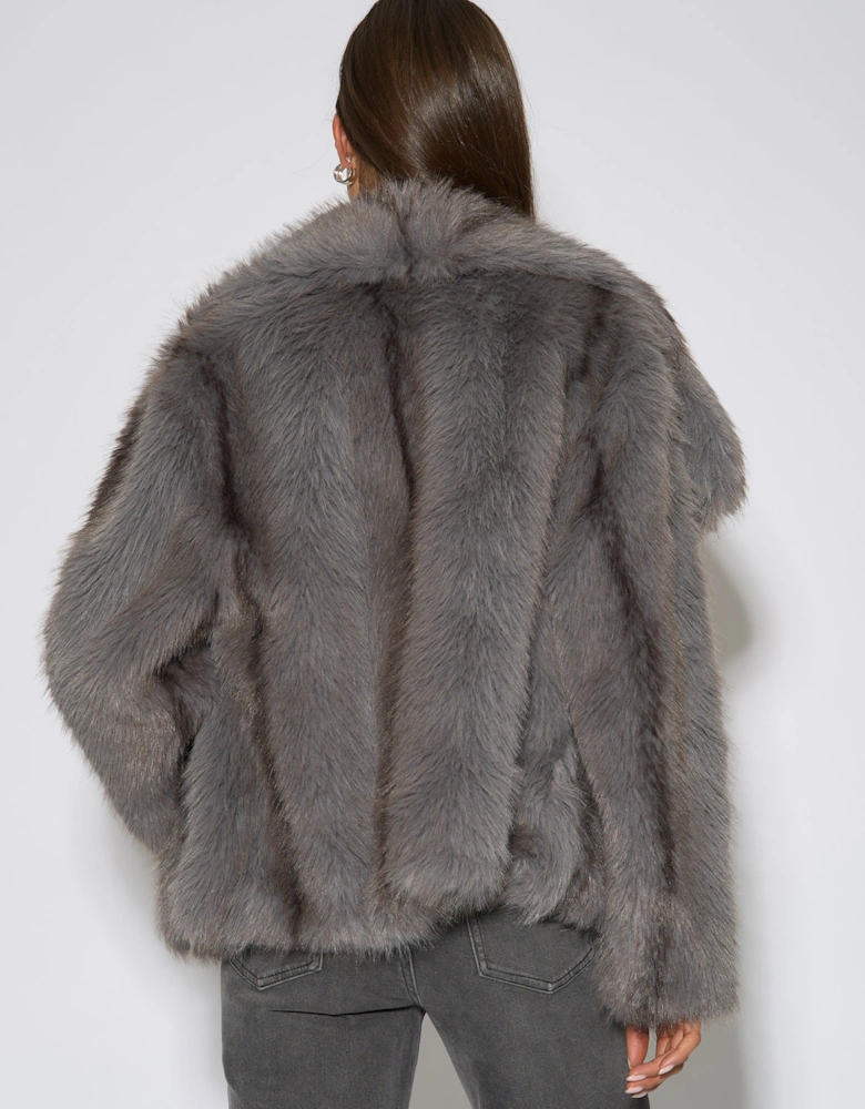 Grey Ombre Lapel Faux Fur Jacket