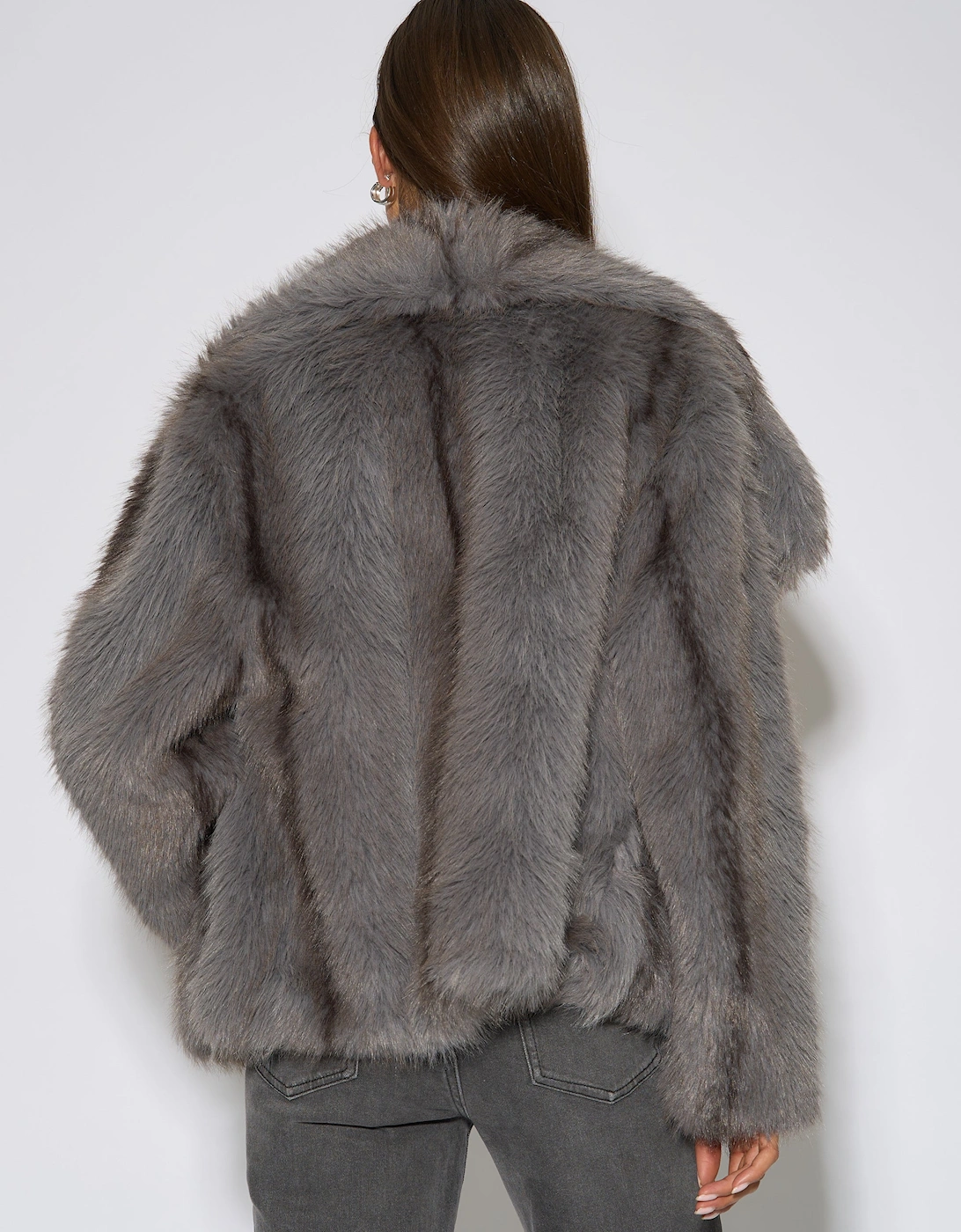 Grey Ombre Lapel Faux Fur Jacket