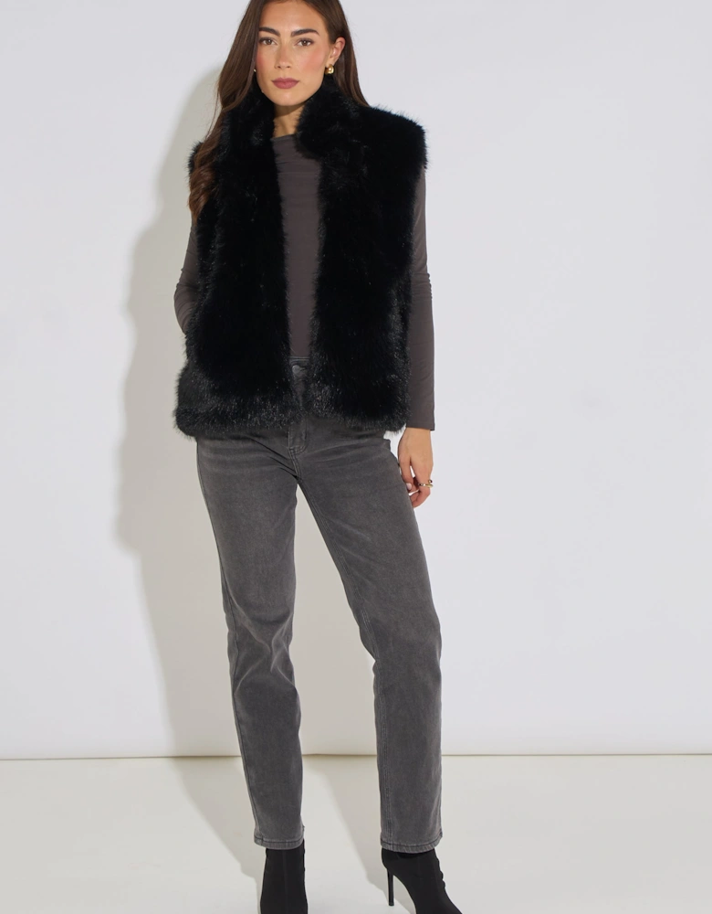 Black Boxy Faux Fur Gilet