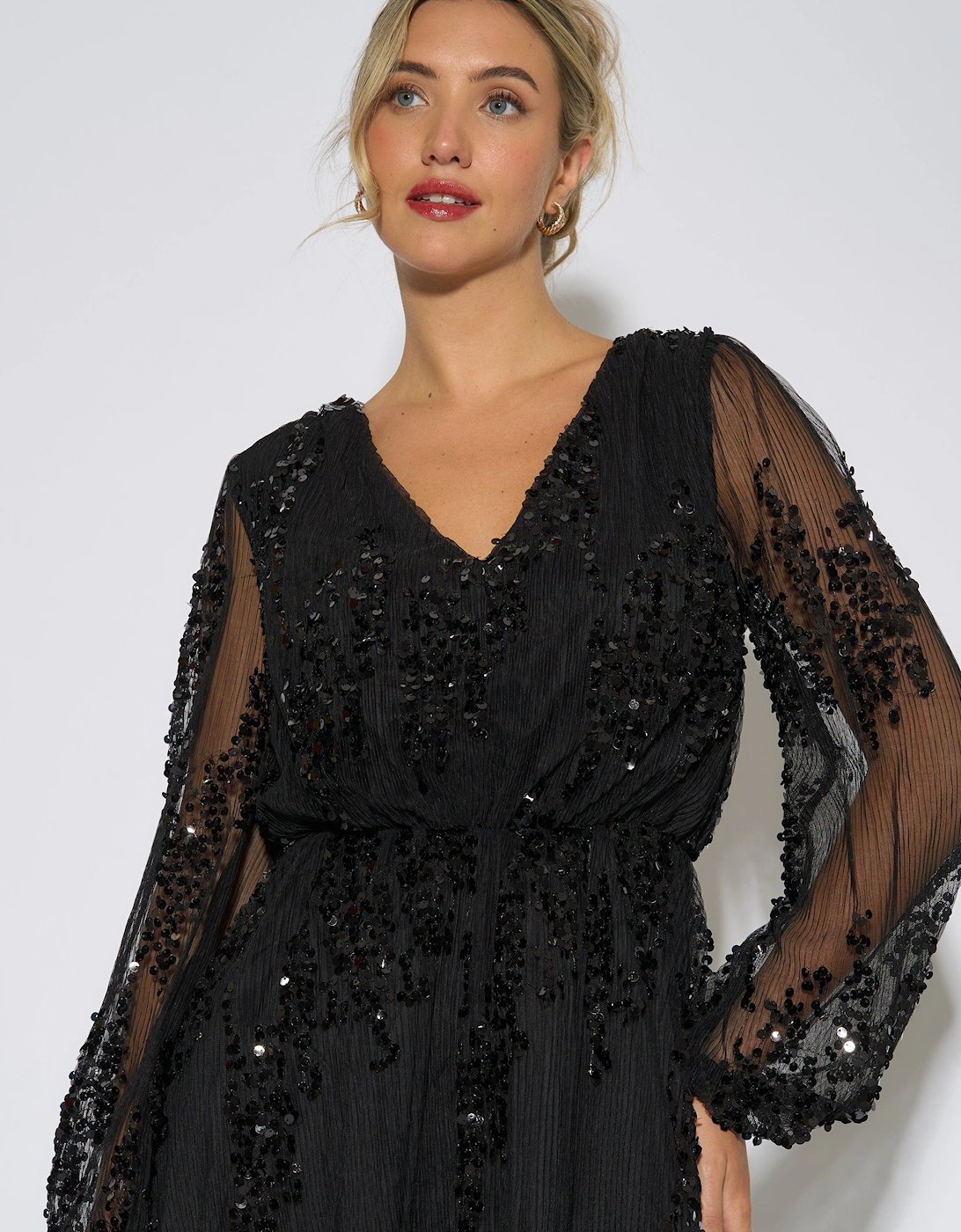 Black Sequin Floral V Neck Mini Dress