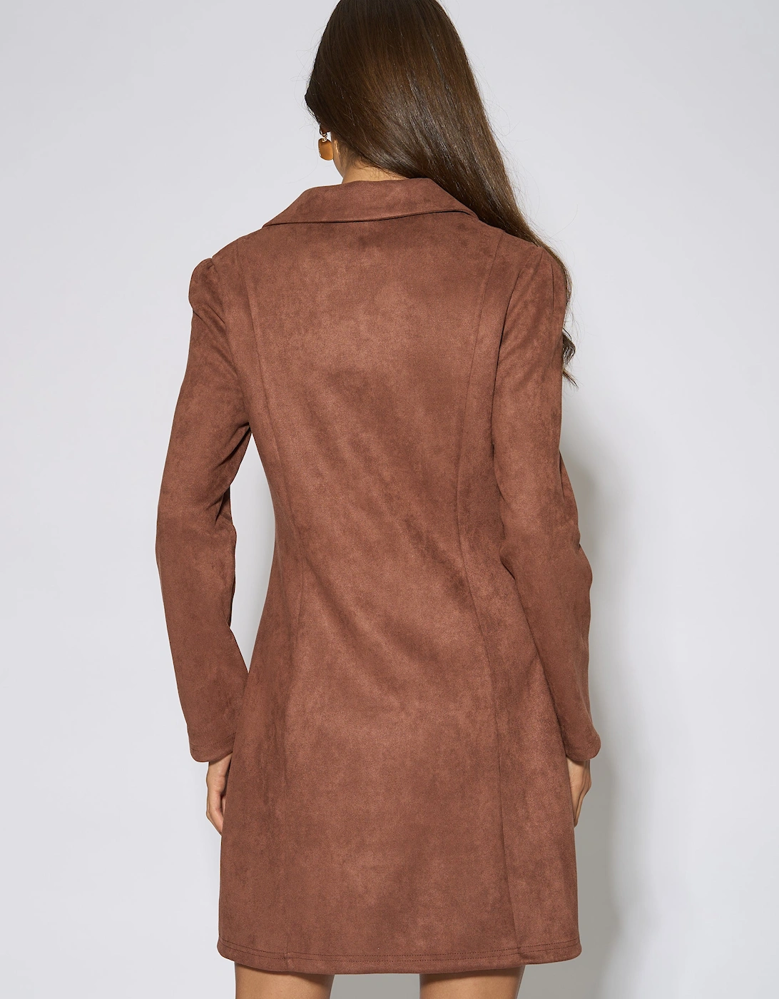 Brown Faux Suede Zip Front Mini Dress