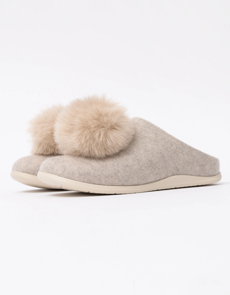FitFlop IQ-Snug Womens Felt Pom Pom Slipper - Hazy Taupe E40