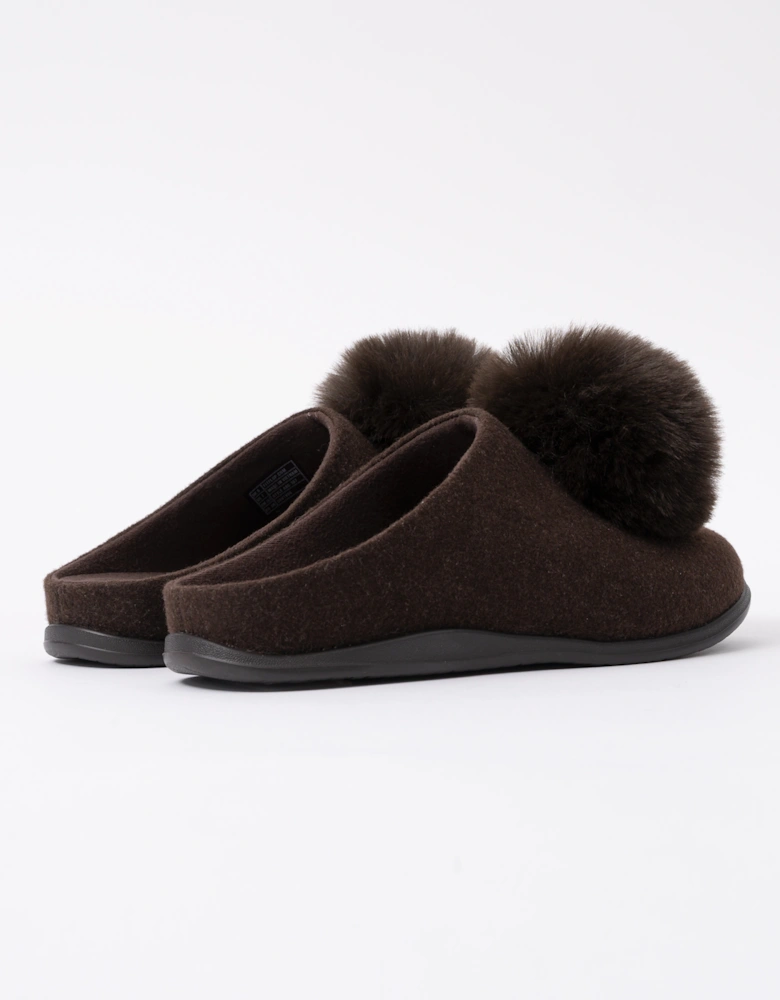 FitFlop IQ-Snug Womens Felt Pom Pom Slipper - Chocolate Brown 167
