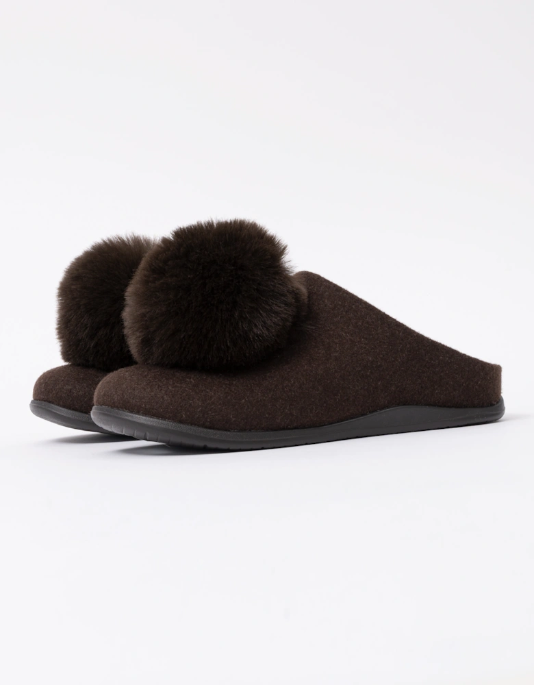 FitFlop IQ-Snug Womens Felt Pom Pom Slipper - Chocolate Brown 167