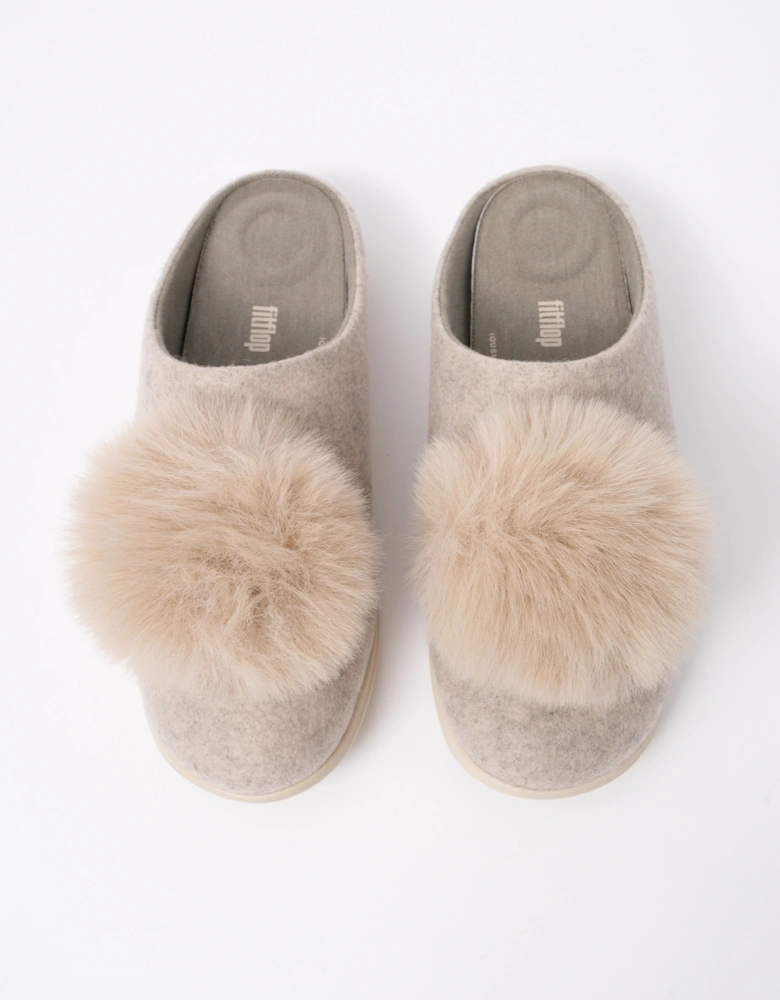 FitFlop IQ-Snug Womens Felt Pom Pom Slipper - Hazy Taupe E40
