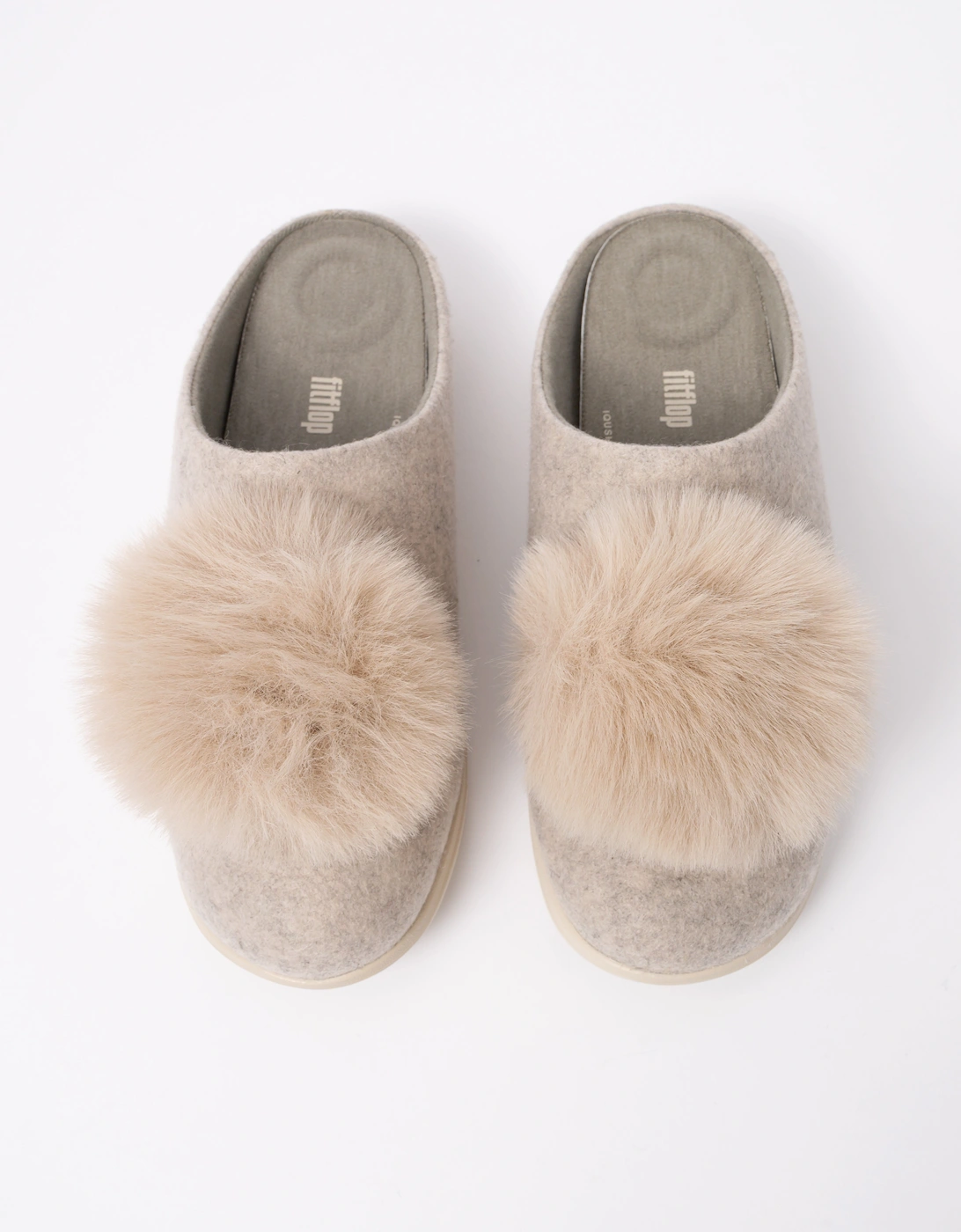 FitFlop IQ-Snug Womens Felt Pom Pom Slipper - Hazy Taupe E40