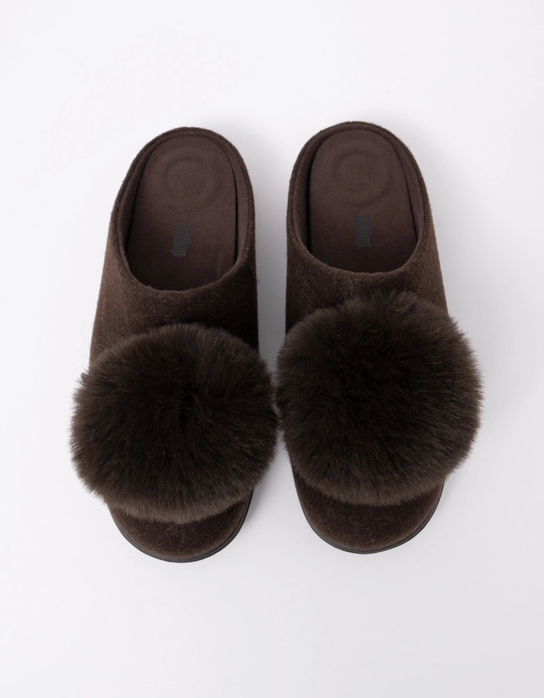FitFlop IQ-Snug Womens Felt Pom Pom Slipper - Chocolate Brown 167