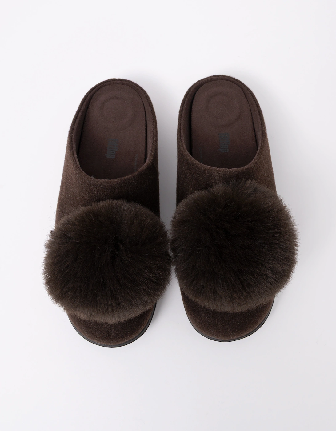FitFlop IQ-Snug Womens Felt Pom Pom Slipper - Chocolate Brown 167