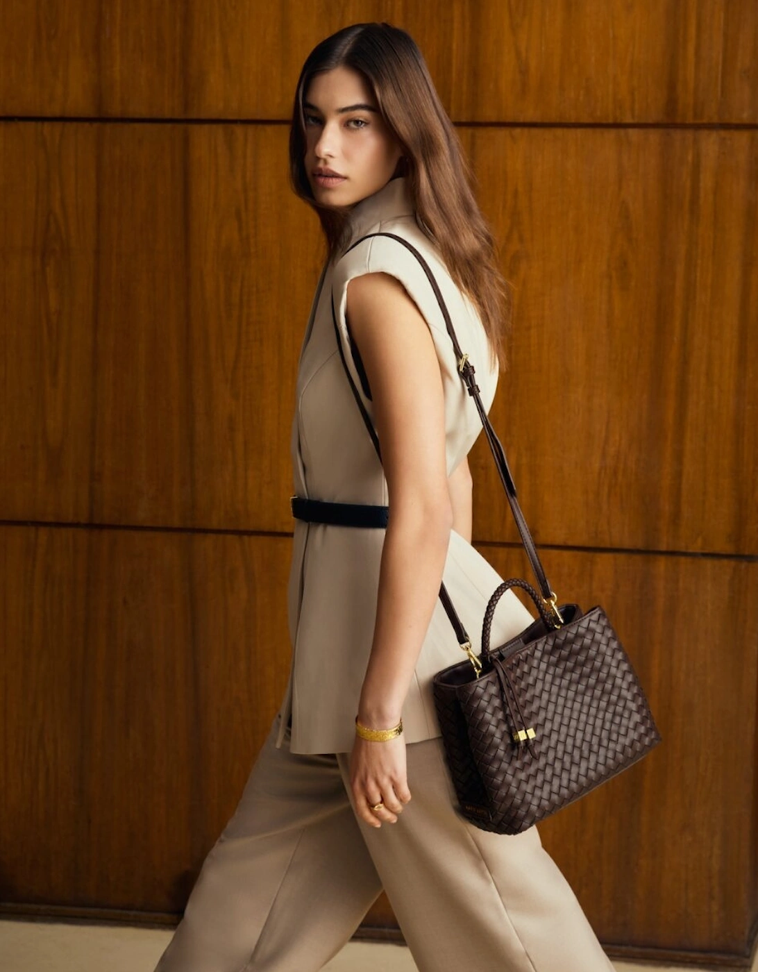 Nova Hand Woven Top Handle Bag in chocolate