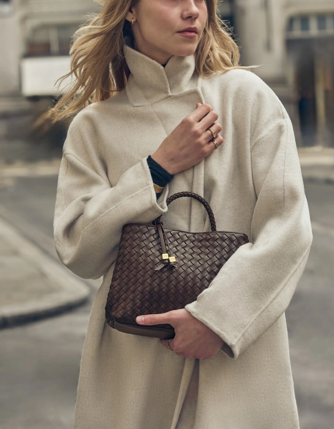 Nova Hand Woven Top Handle Bag in chocolate