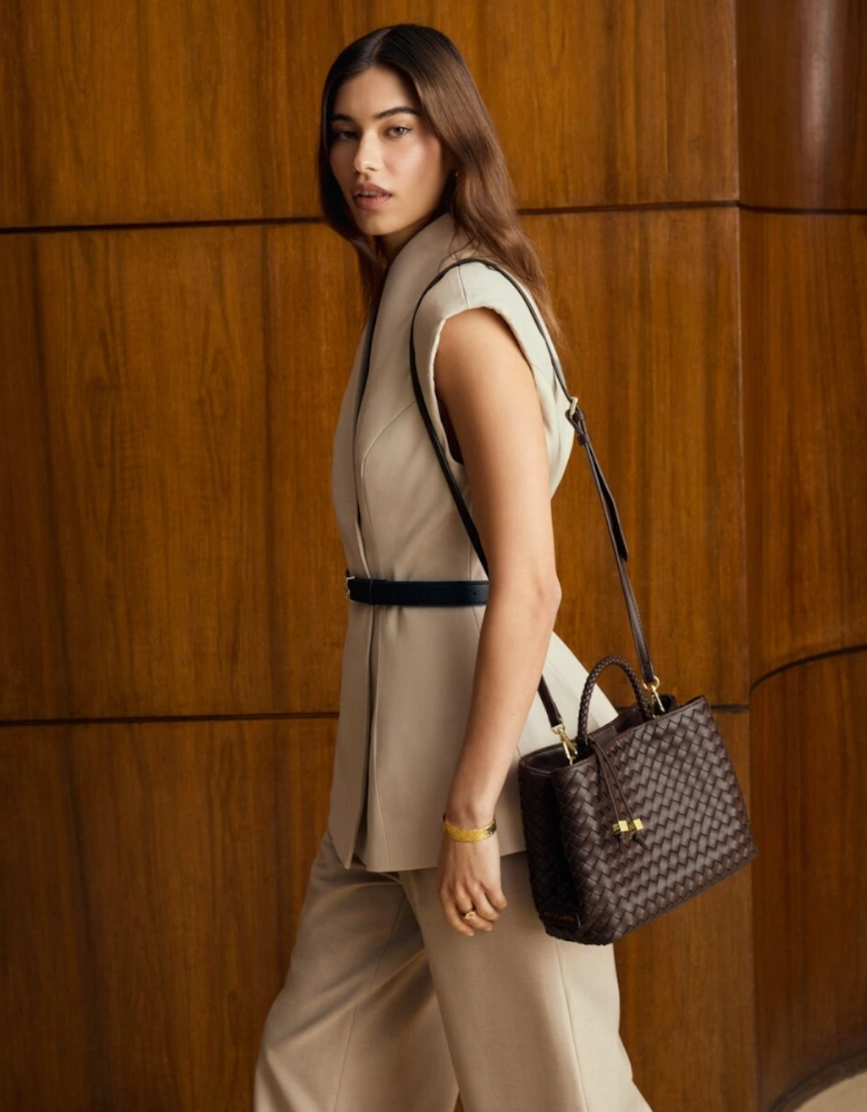 Nova Hand Woven Top Handle Bag in chocolate