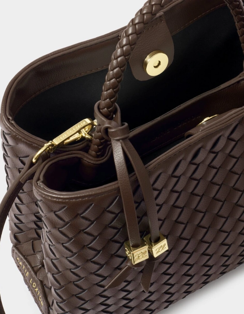 Nova Hand Woven Top Handle Bag in chocolate