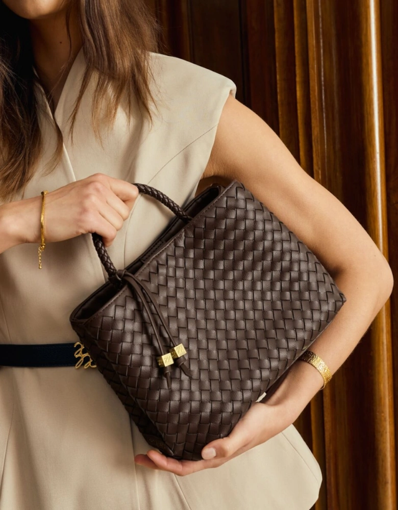 Nova Hand Woven Top Handle Bag in chocolate