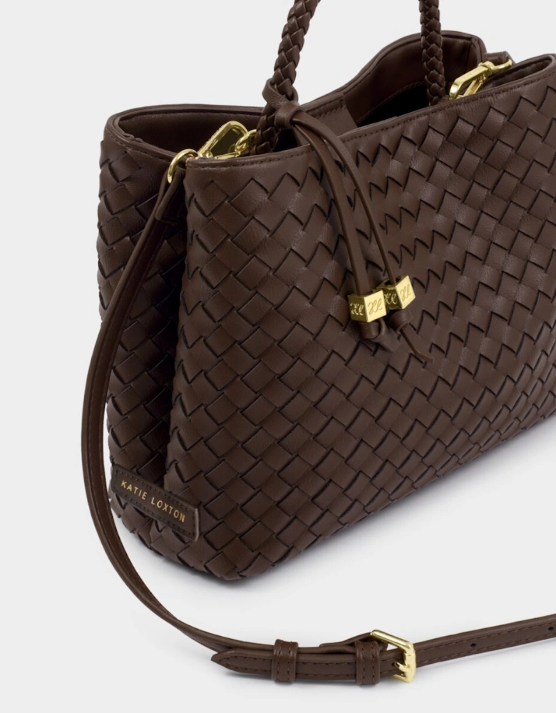 Nova Hand Woven Top Handle Bag in chocolate