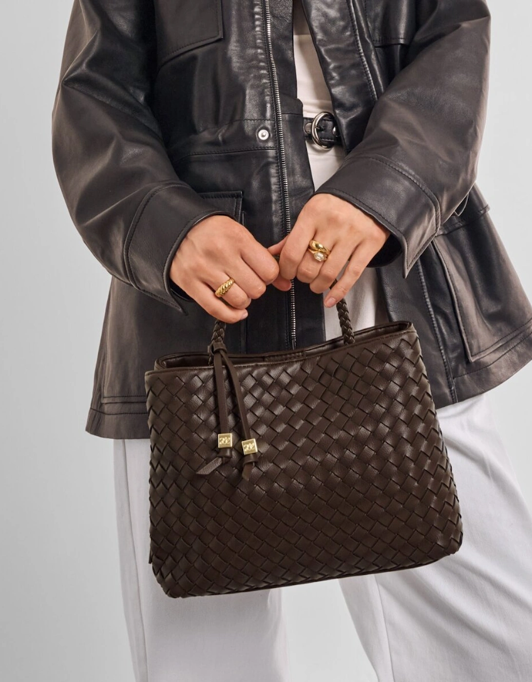 Nova Hand Woven Top Handle Bag in chocolate