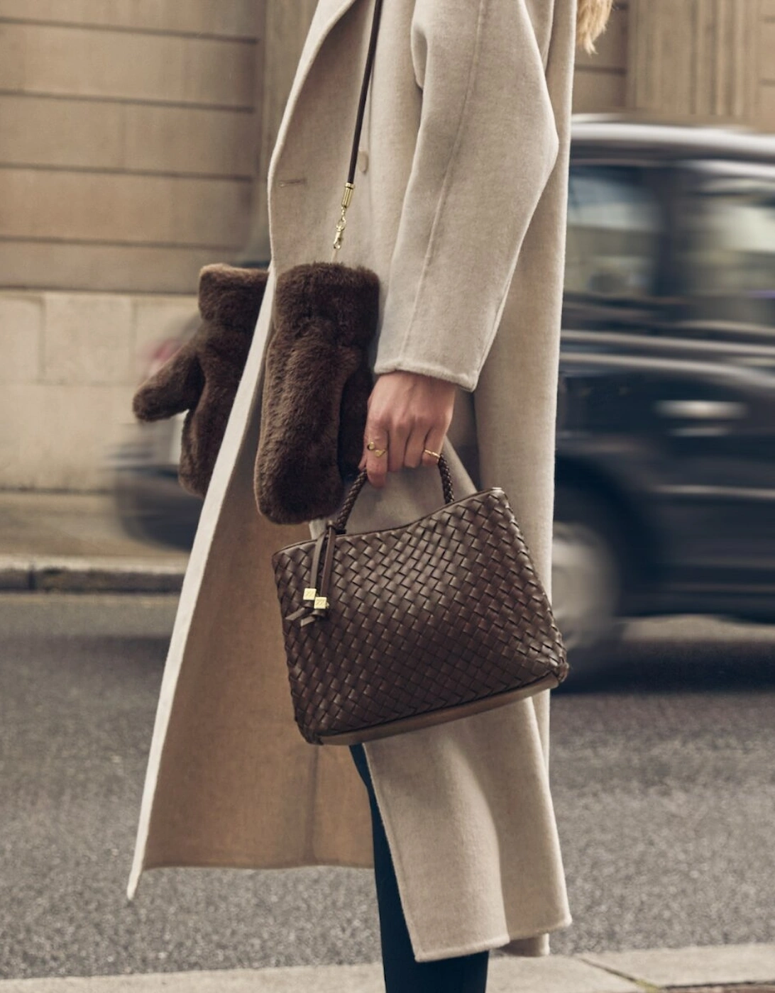 Nova Hand Woven Top Handle Bag in chocolate