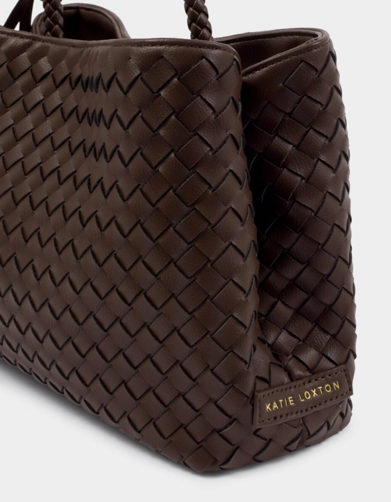 Nova Hand Woven Top Handle Bag in chocolate