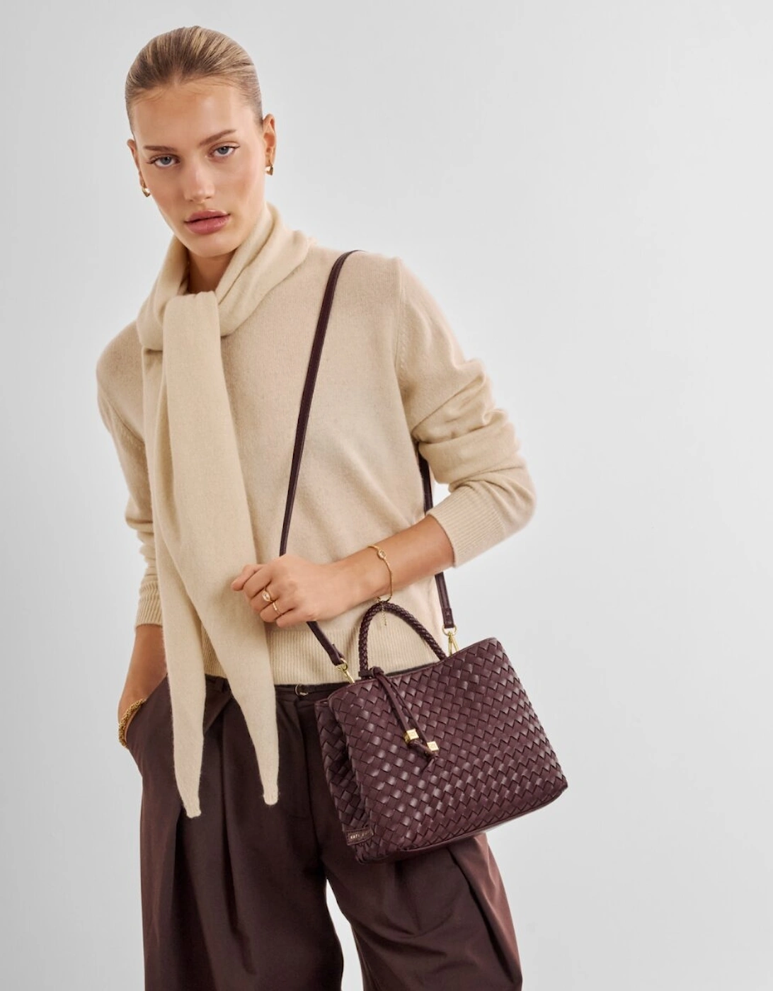 Nova Hand Woven Top Handle Bag in cherry