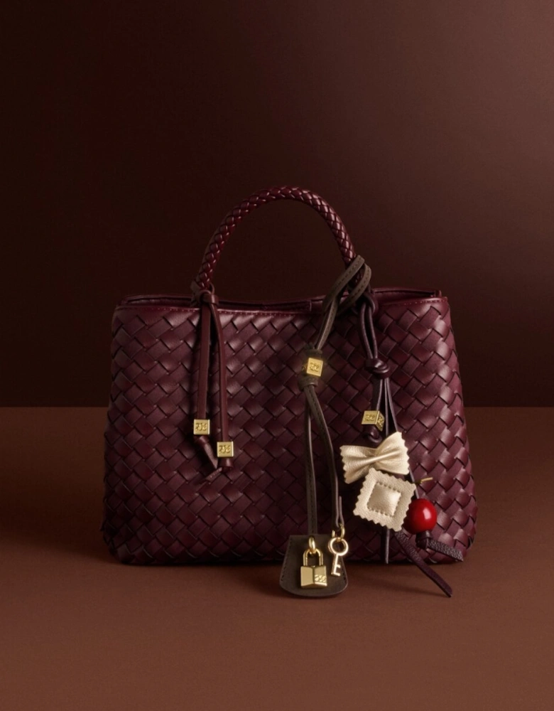 Nova Hand Woven Top Handle Bag in cherry
