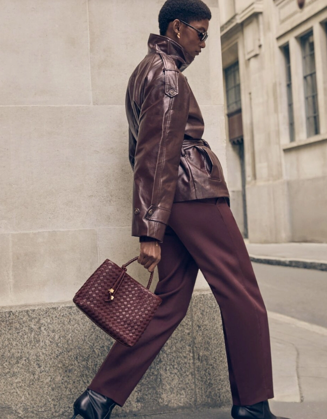 Nova Hand Woven Top Handle Bag in cherry