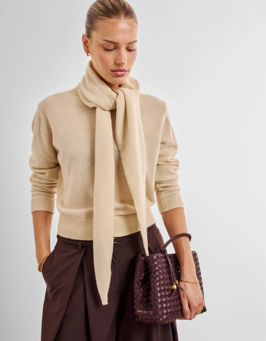 Nova Hand Woven Top Handle Bag in cherry