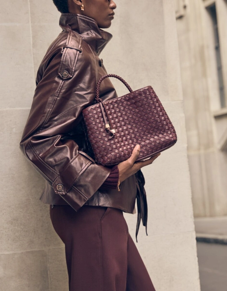 Nova Hand Woven Top Handle Bag in cherry