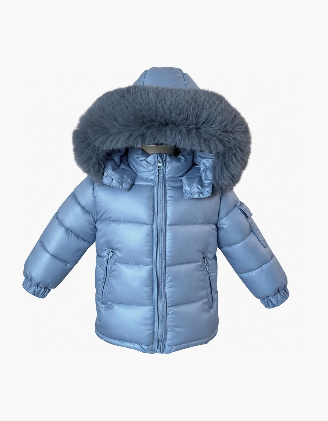 Boys Airy Blue Faux Fur Puffer Coat