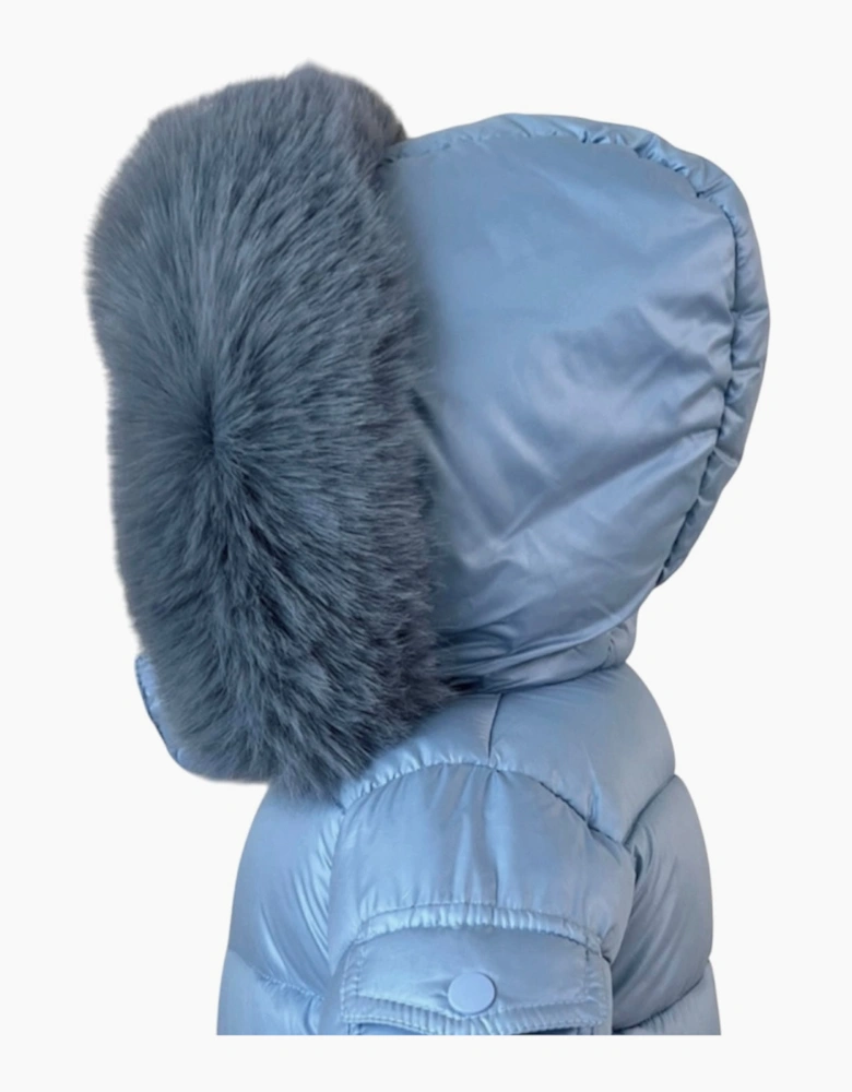 Boys Airy Blue Faux Fur Puffer Coat