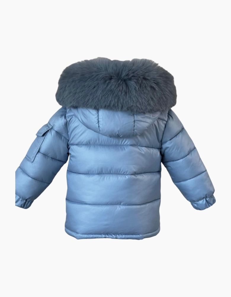 Boys Airy Blue Faux Fur Puffer Coat
