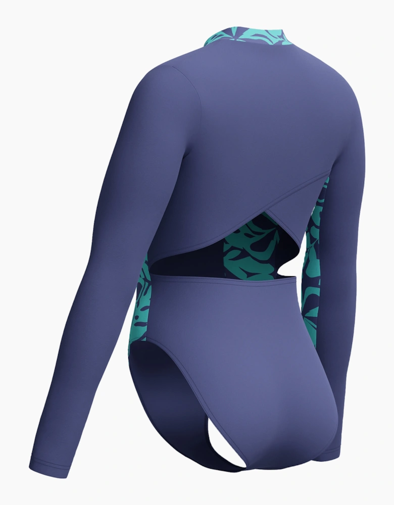 Speedo Womens/Ladies Panel Half Zip Long-Sleeved One Piece Swimsuit