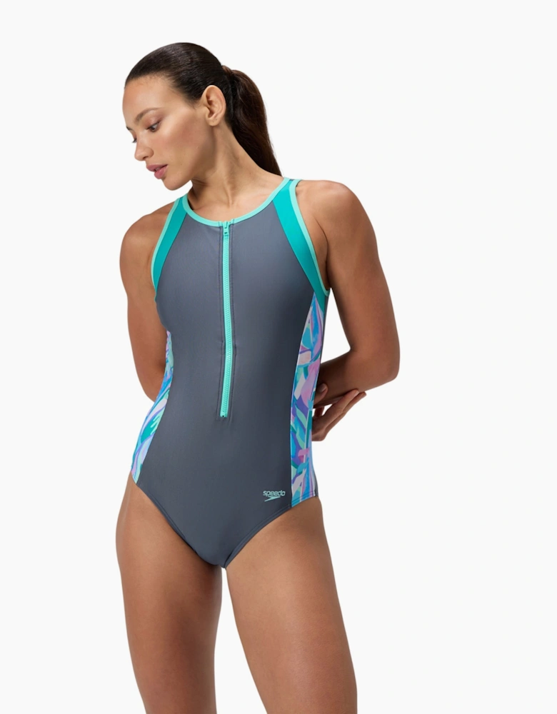 Speedo Womens/Ladies Hydrasuit Printed Panelled One Piece Swimsuit