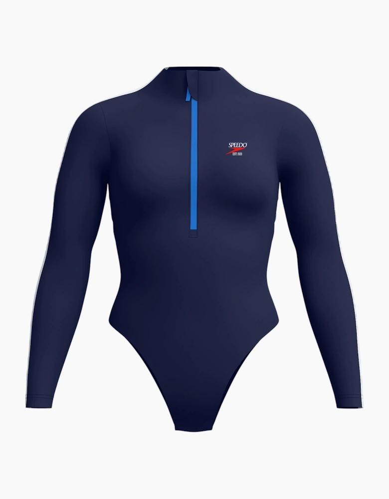 Speedo Womens/Ladies Half Zip Long-Sleeved One Piece Swimsuit
